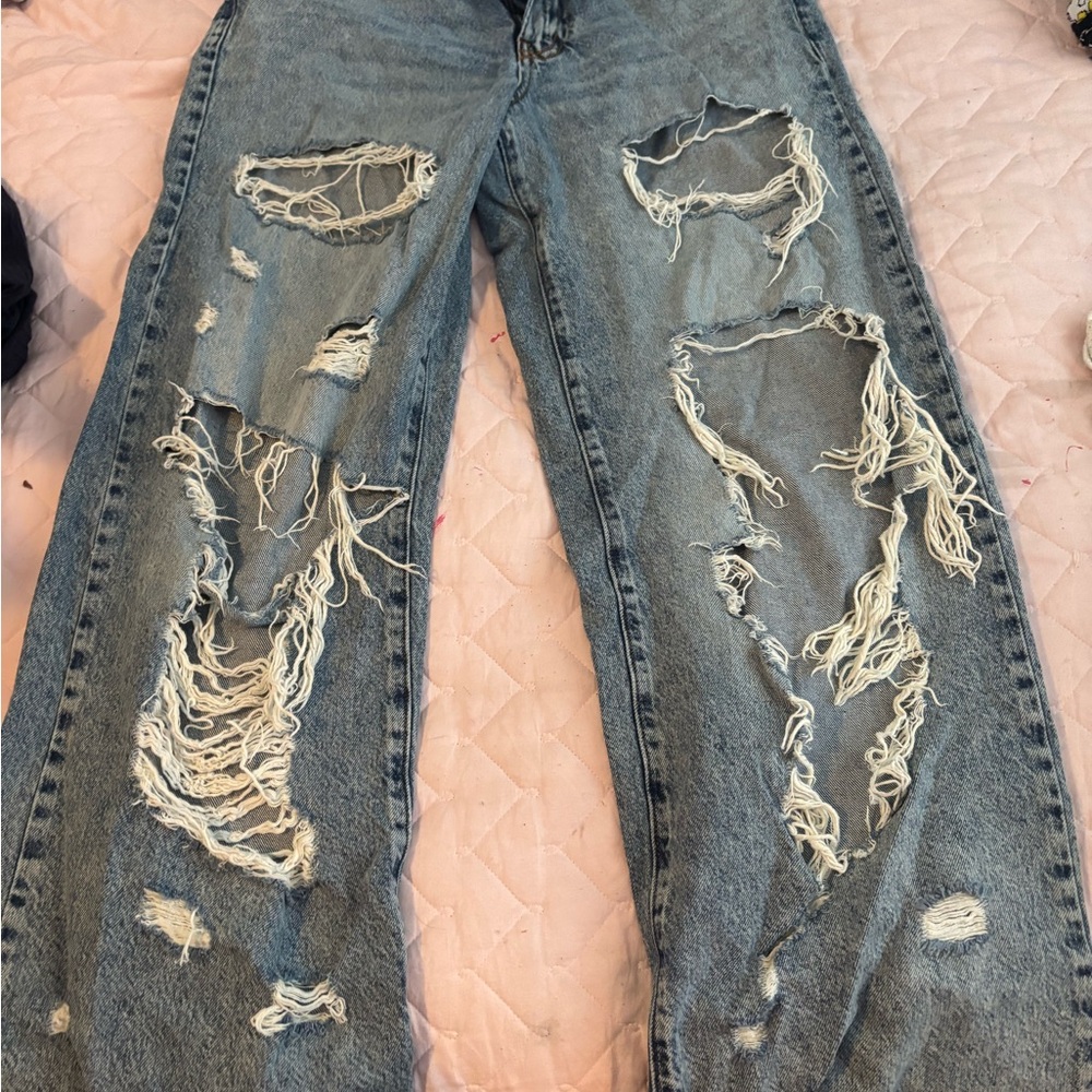 Forever 21 Blue Distressed Boyfriend Jeans